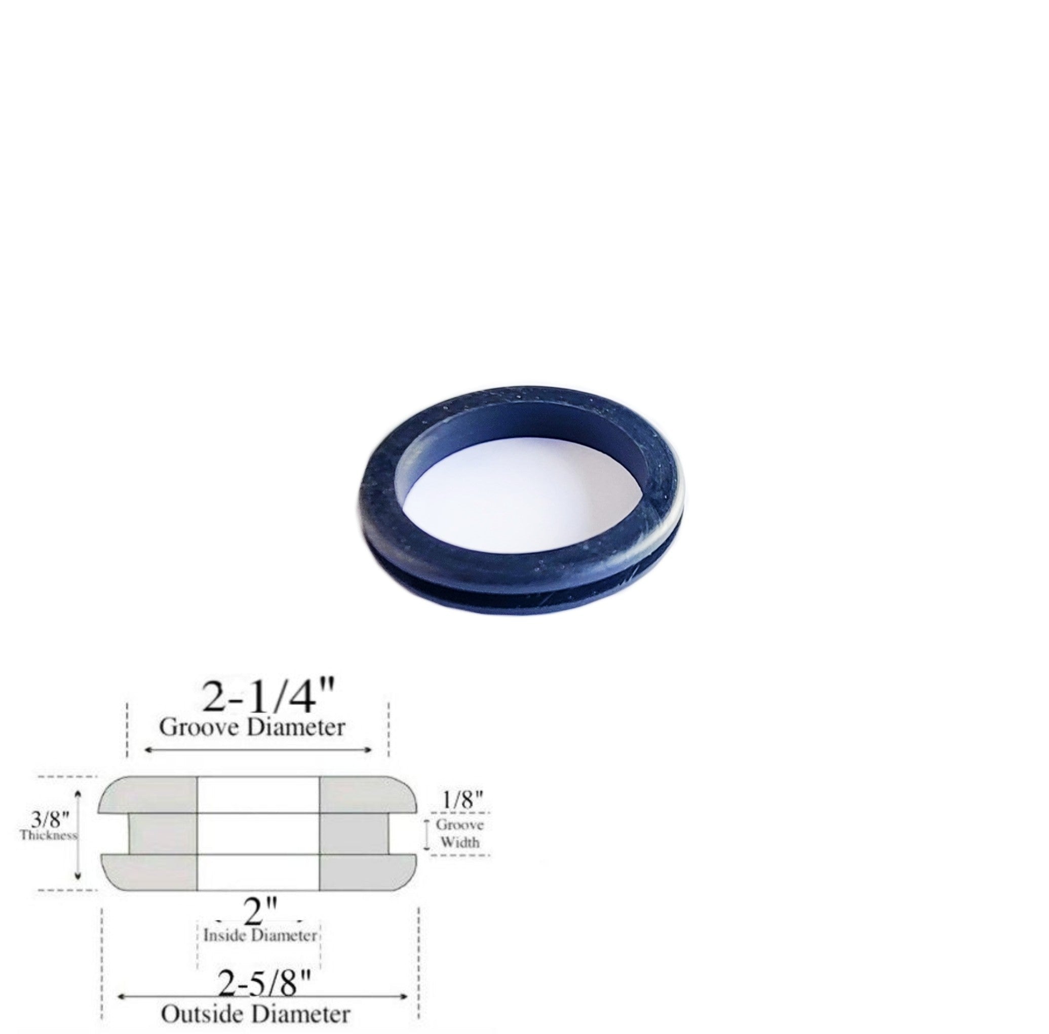 2 Inside Diameter Rubber Grommet - 1/8 Groove Width - Fits 2-1/4 Holes